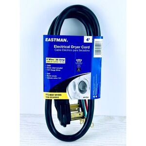 Eastman 4 Wire 30 Amp Electrical Dryer Cord 4 Foot Replacement Cable New